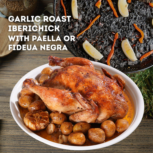 Garlic Roast Iberichick with Paella or Fideua Negra